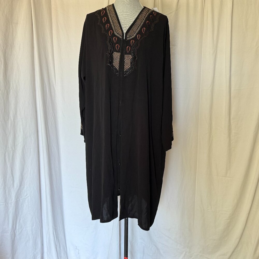 Vintage Open Front Black light Duster Jacket with Embroidery and hand beading S6